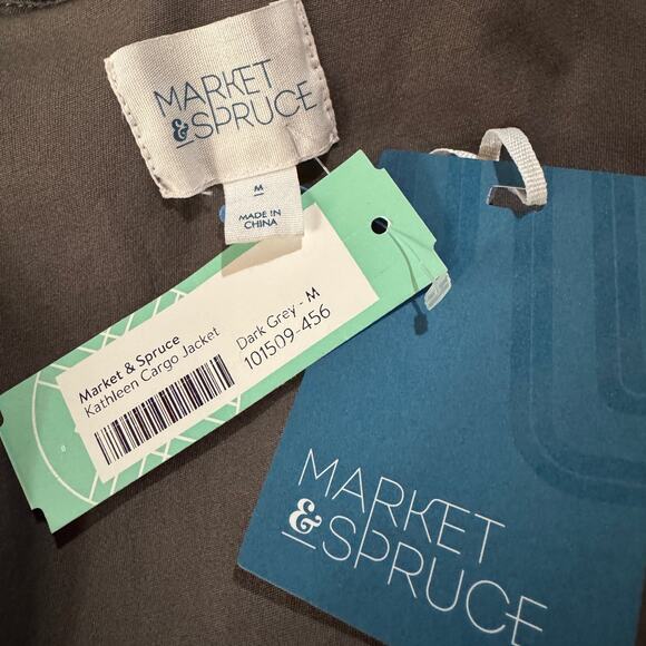 Market & Spruce Medium Kathleen Cargo Jacket Hooded Pockets Stretch Full-Zip New - Picture 11 of 12